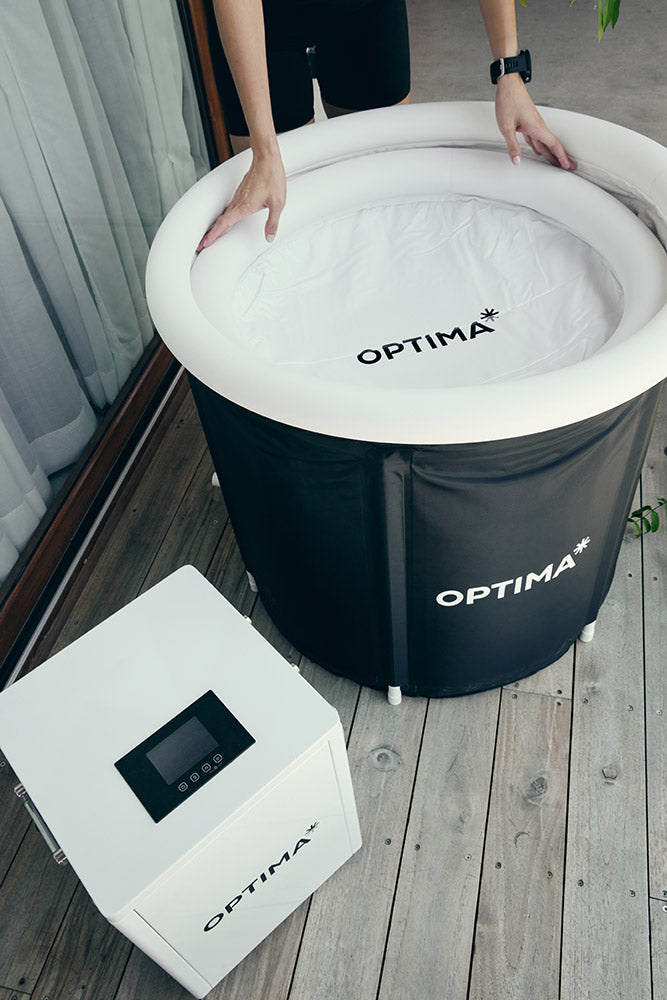 Top-down view of the Optima tub being set up next to the optima nova chiller